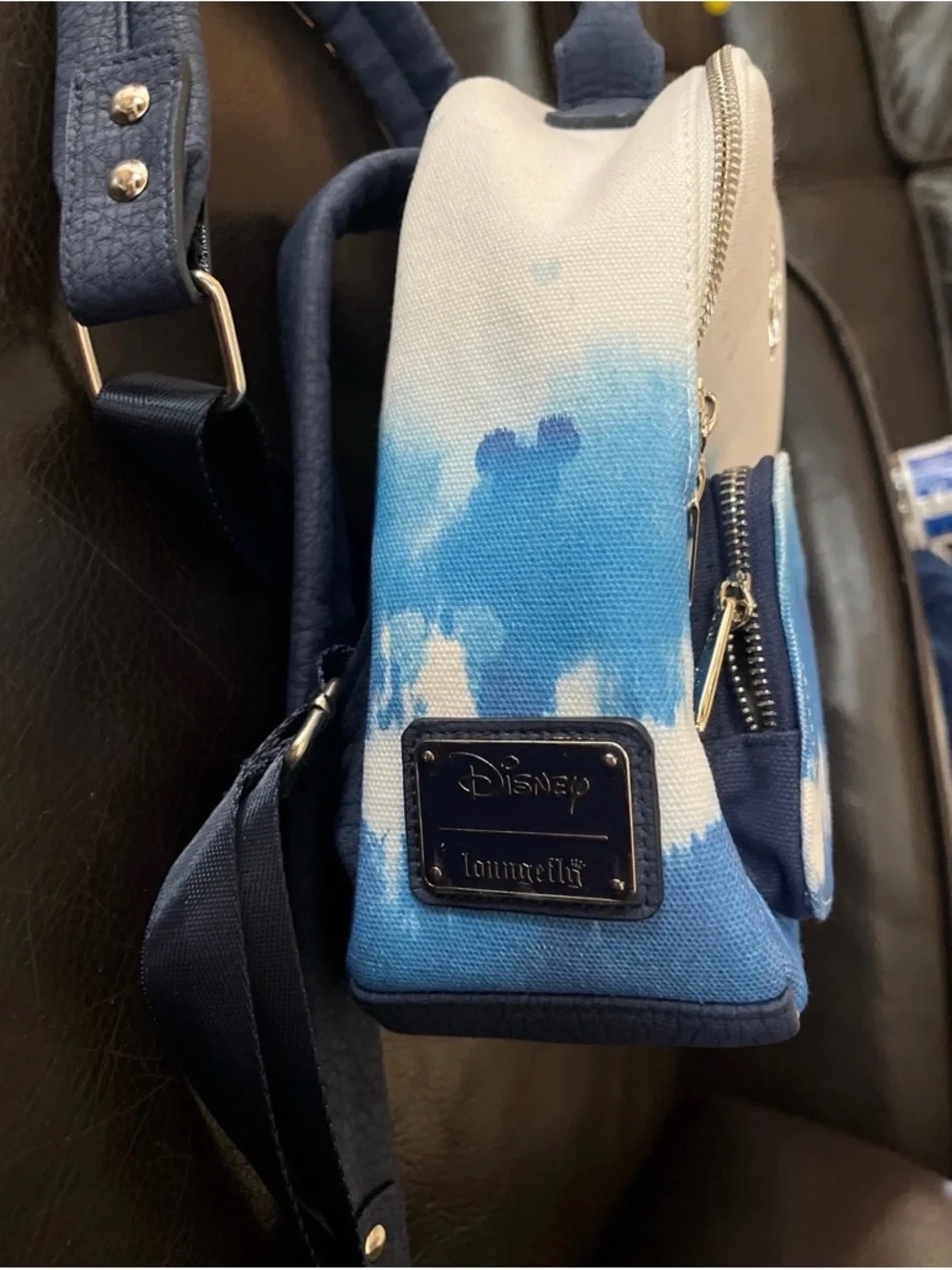 Disney Blue & White Tie-Dye Mini Backpack with Gold Mickey Accent - Picture 3 of 4
